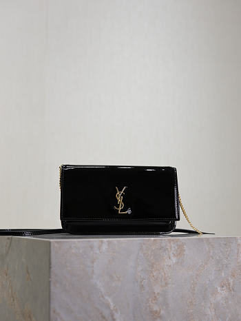 YSL Cassandre Phone Holder In Patent Leather In Black - 18.5x11x2.5cm