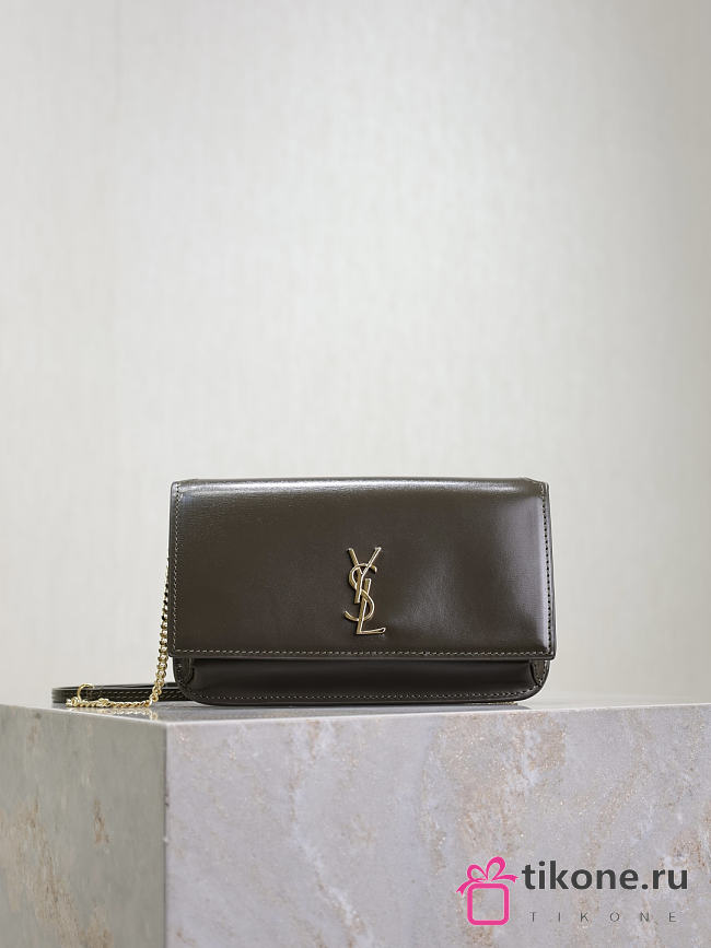 YSL Cassandre Phone Holder In Smooth Leather In Light Musk - 18.5x11x2.5cm - 1