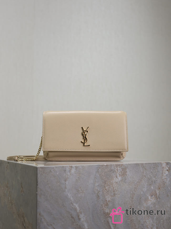 YSL Cassandre Phone Holder In Smooth Leather In Beige - 18.5x11x2.5cm - 1