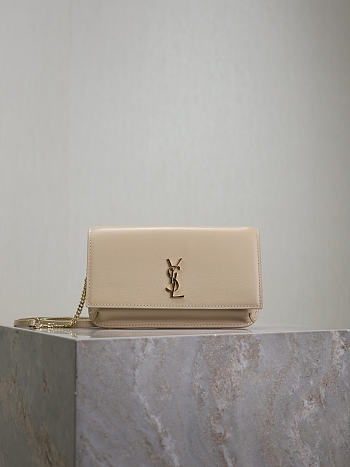 YSL Cassandre Phone Holder In Smooth Leather In Beige - 18.5x11x2.5cm