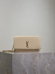 YSL Cassandre Phone Holder In Smooth Leather In Beige - 18.5x11x2.5cm - 5