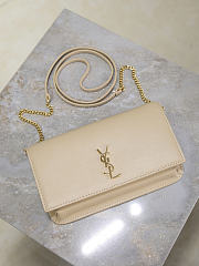 YSL Cassandre Phone Holder In Smooth Leather In Beige - 18.5x11x2.5cm - 3