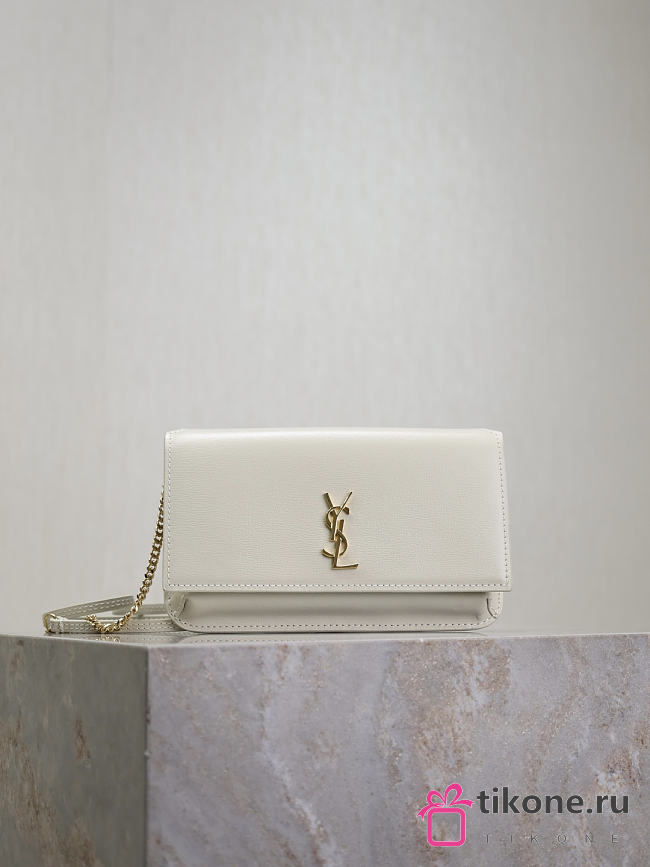 YSL Cassandre Phone Holder In Smooth Leather In White - 18.5x11x2.5cm - 1