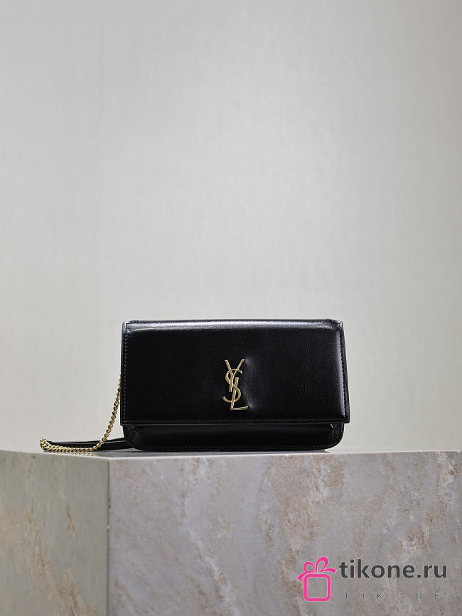 YSL Cassandre Phone Holder In Smooth Leather In Black - 18.5x11x2.5cm - 1