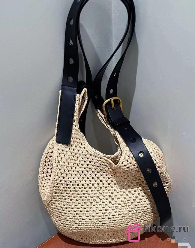 Loewe Small Punch Hole Hobo In Raffia And Calfskin Beige - 43x40x40cm - 1