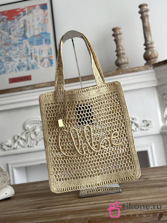 Chloe Summer Banana Tote Bag In Raffia Hot Sand - 37x33x2cm - 1