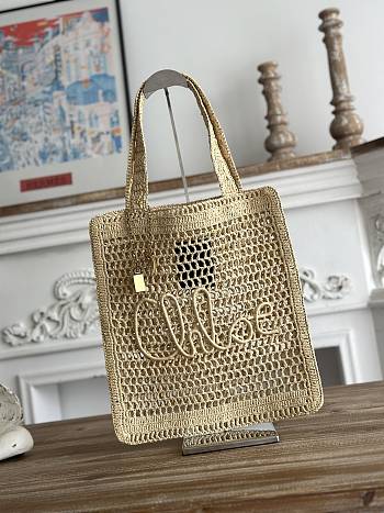 Chloe Summer Banana Tote Bag In Raffia Hot Sand - 37x33x2cm