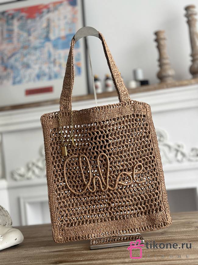 Chloe Summer Banana Tote Bag In Raffia Beige - 37x33x2cm - 1