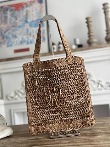 Chloe Summer Banana Tote Bag In Raffia Beige - 37x33x2cm