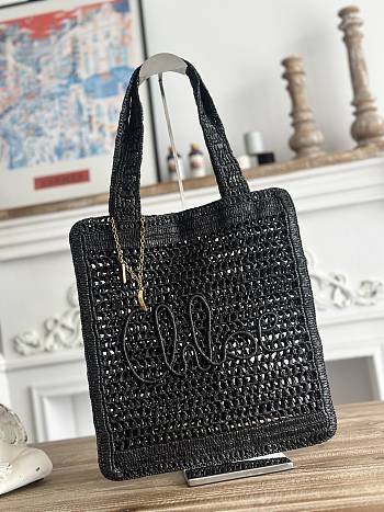 Chloe Summer Banana Tote Bag In Raffia Black - 37x33x2cm