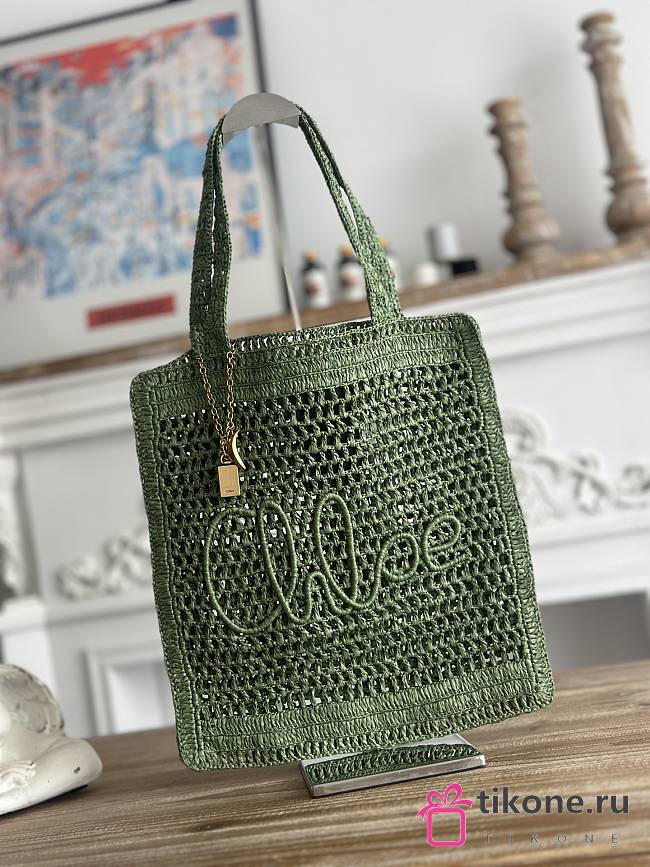 Chloe Summer Banana Tote Bag In Raffia Green - 37x33x2cm - 1
