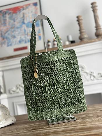 Chloe Summer Banana Tote Bag In Raffia Green - 37x33x2cm