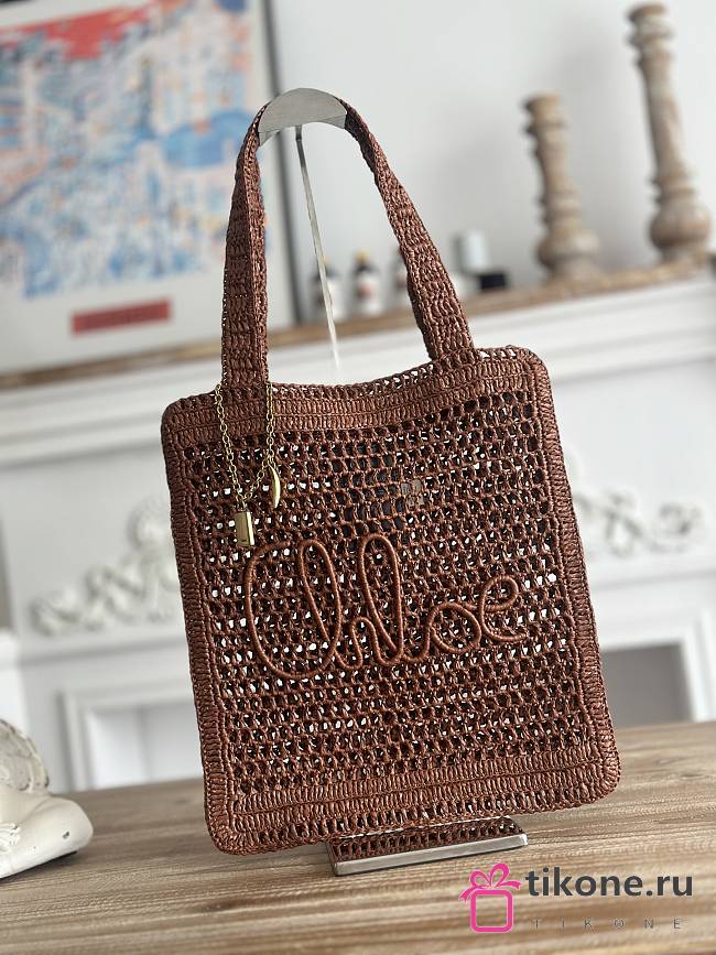 Chloe Summer Banana Tote Bag In Raffia Brown - 37x33x2cm - 1