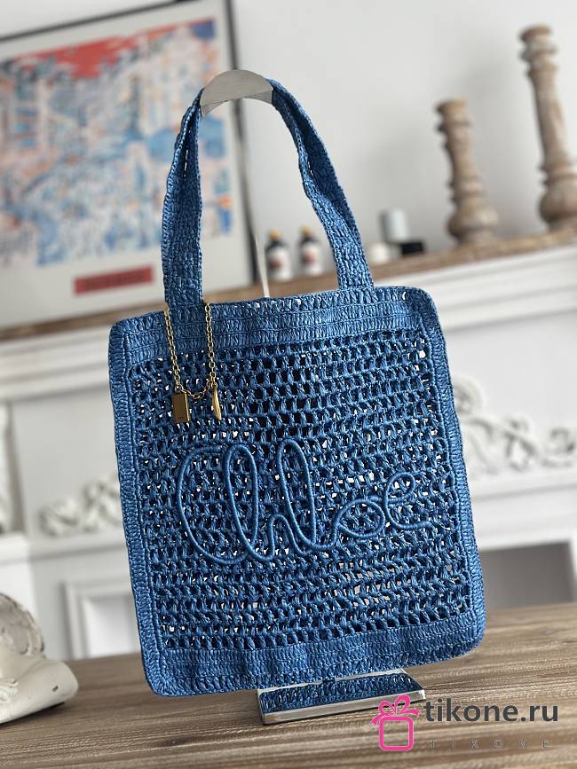 Chloe Summer Banana Tote Bag In Raffia Blue - 37x33x2cm - 1
