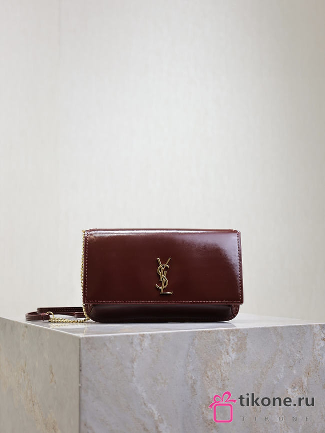 YSL Cassandre Phone Holder In Smooth Leather In Burgundy - 18.5x11x2.5cm - 1