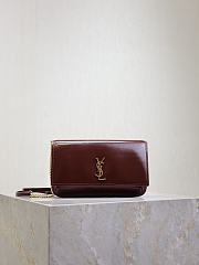 YSL Cassandre Phone Holder In Smooth Leather In Burgundy - 18.5x11x2.5cm - 1