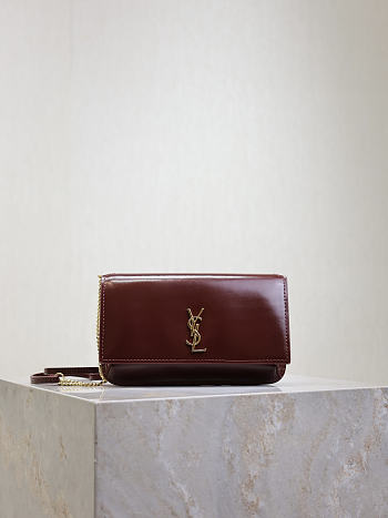 YSL Cassandre Phone Holder In Smooth Leather In Burgundy - 18.5x11x2.5cm