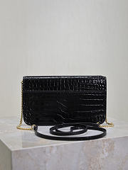 YSL Cassandre Phone Holder In Shiny Crocodile-Embossed Leather In Black - 18.5x11x2.5cm - 4
