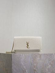 YSL Cassandre Phone Holder In Shiny Crocodile-Embossed Leather In White - 18.5x11x2.5cm - 1