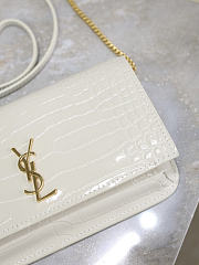 YSL Cassandre Phone Holder In Shiny Crocodile-Embossed Leather In White - 18.5x11x2.5cm - 6