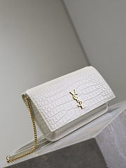 YSL Cassandre Phone Holder In Shiny Crocodile-Embossed Leather In White - 18.5x11x2.5cm - 5