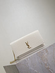 YSL Cassandre Phone Holder In Shiny Crocodile-Embossed Leather In White - 18.5x11x2.5cm - 2