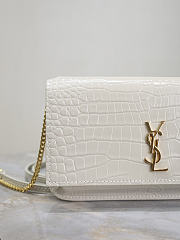YSL Cassandre Phone Holder In Shiny Crocodile-Embossed Leather In White - 18.5x11x2.5cm - 3