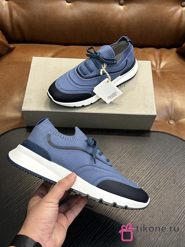 Brunello Cucinelli Techno Cotton Knit Runners With Heat-Bonded Details Blue (CIK60) - 1