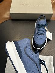 Brunello Cucinelli Techno Cotton Knit Runners With Heat-Bonded Details Blue (CIK60) - 2
