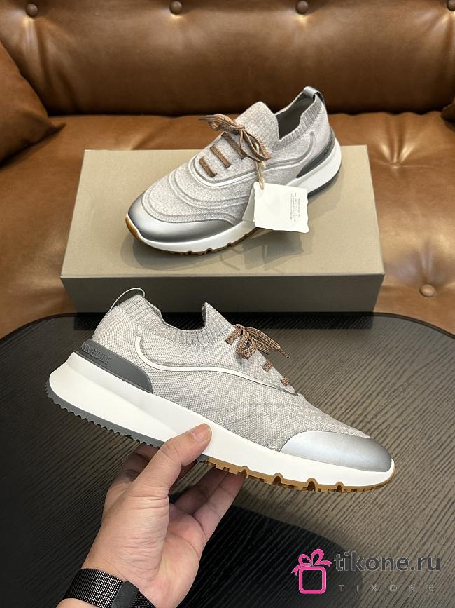 Brunello Cucinelli Techno Cotton Knit Runners With Heat-Bonded Details Blue Light Grey (CRG32) - 1