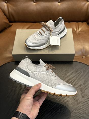 Brunello Cucinelli Techno Cotton Knit Runners With Heat-Bonded Details Blue Light Grey (CRG32)