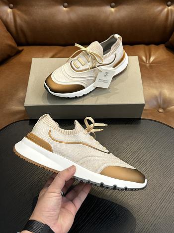 Brunello Cucinelli Techno Cotton Knit Runners With Heat-Bonded Details Ecru (CML37)