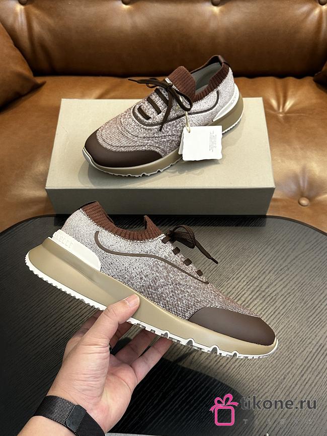Brunello Cucinelli Techno Cotton Knit Runners With Heat-Bonded Details Brown (CIZ16) - 1