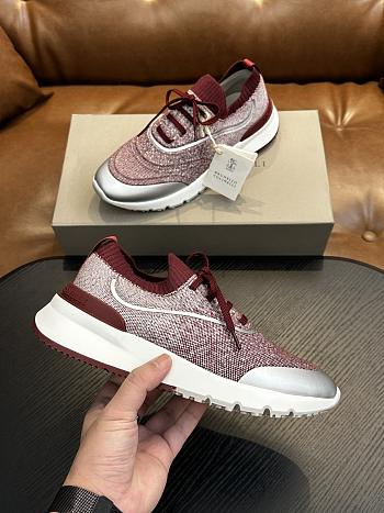 Brunello Cucinelli Techno Cotton Knit Runners With Heat-Bonded Details Burgundy