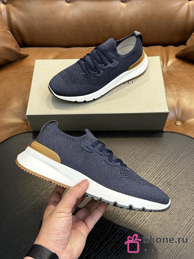 Brunello Cucinelli Cotton Chine Knit Runners Azure (CO250) - 1