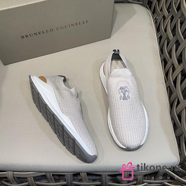 Brunello Cucinelli Knit Slip-on Runners with Logo White - 1