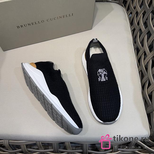 Brunello Cucinelli Knit Slip-on Runners with Logo Black - 1