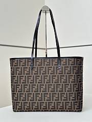 Fendi Roll Large Tobacco Brown FF Jacquard and Striped Pequin Fabric Shopper - 35x32x19.5cm - 6