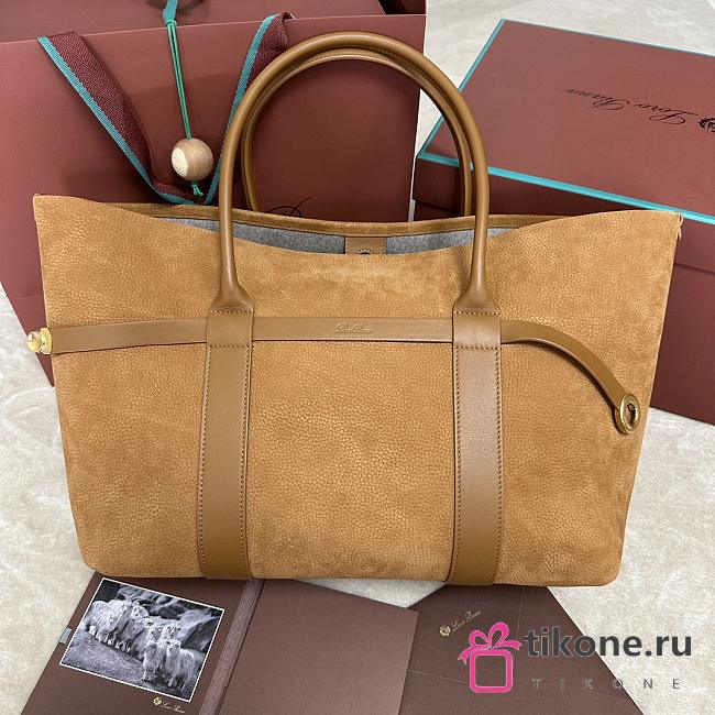 Loro Piana Ghiera Shopper Large Calfskin Brown B4XM - 40x26x18cm - 1