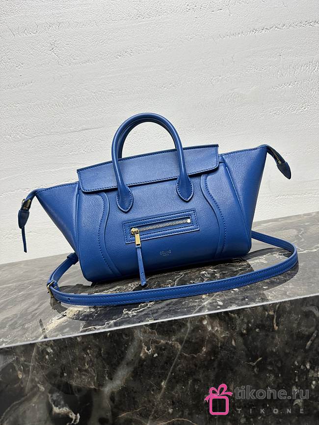 Celine Little Luggage In Supple Shiny Lambskin Blue - 24x15.5x11cm - 1