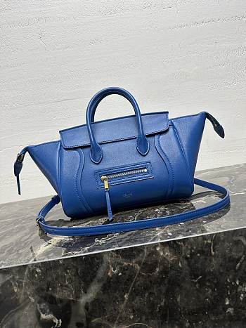 Celine Little Luggage In Supple Shiny Lambskin Blue - 24x15.5x11cm