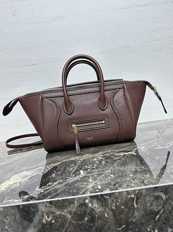 Celine Little Luggage In Supple Shiny Lambskin Deep Brown - 24x15.5x11cm