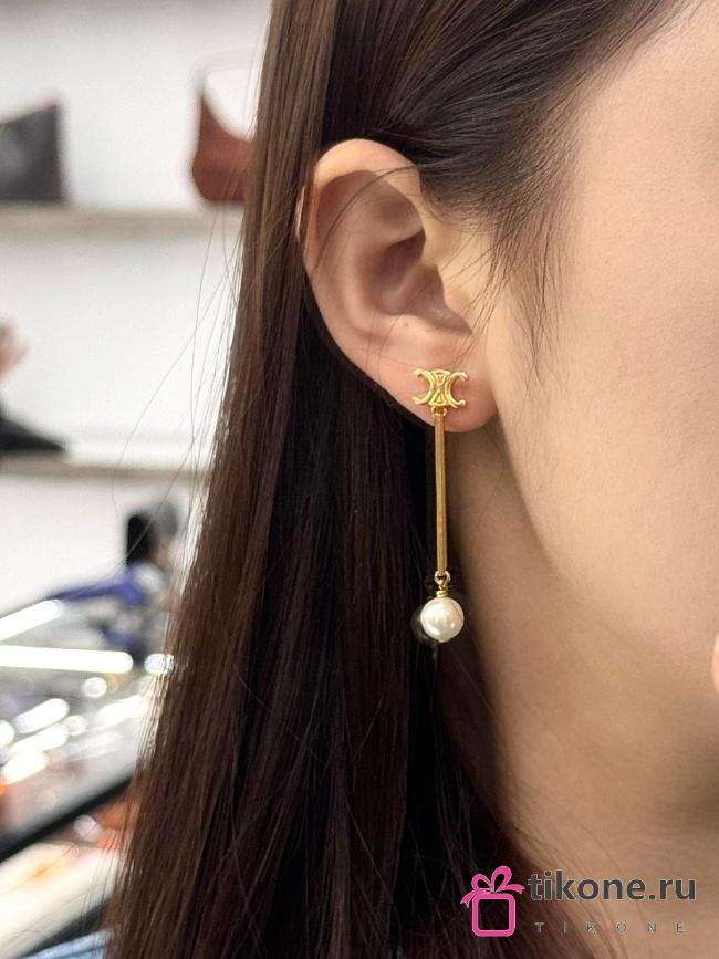 Celine Les Perles Celine Straight Earrings In Resin Pearls And Brass With Gold Finish - 1