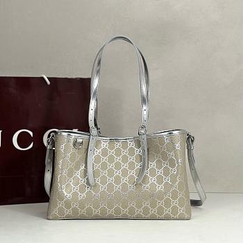 Gucci GG Emblem Small Tote Bag Silver - 31x18x11cm