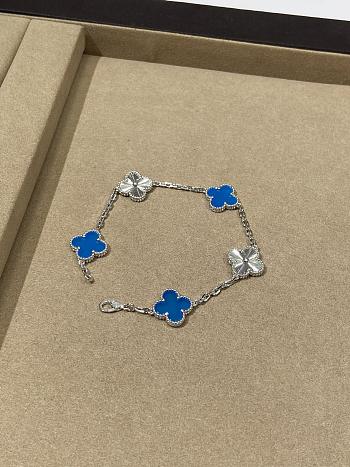 VCA Vintage Alhambra Bracelet 5 Motifs 18K White Gold and Blue Agate 
