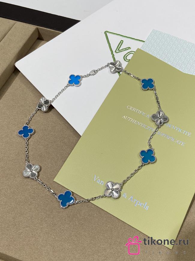 VCA Vintage Alhambra Necklace 10 Motifs 18K White Gold and Blue Agate - 1