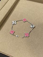 VCA Vintage Alhambra Bracelet 5 Motifs 18K White Gold and Pink Rhodonite - 1