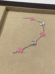 VCA Vintage Alhambra Bracelet 5 Motifs 18K White Gold and Pink Rhodonite - 2