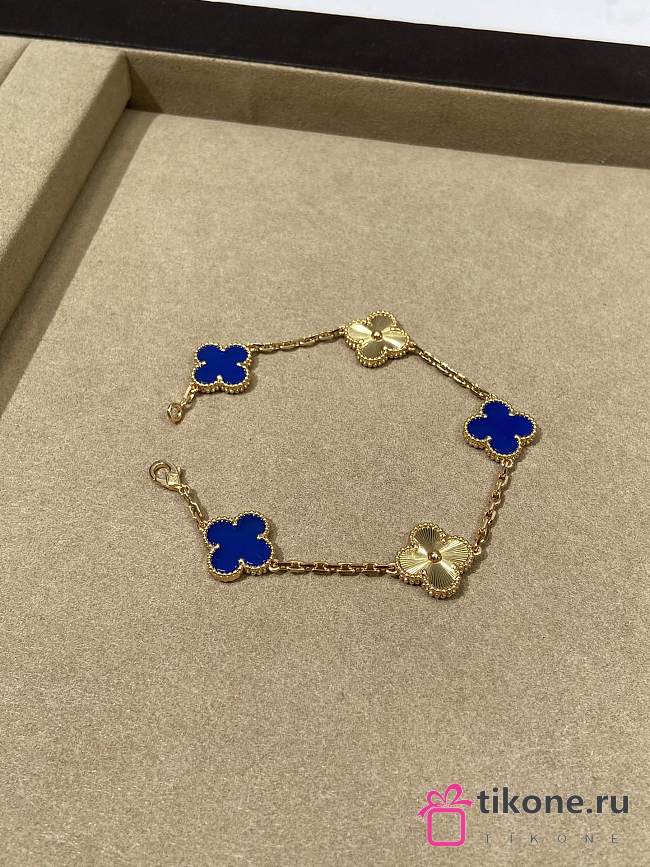 VCA Vintage Alhambra Bracelet 5 Motifs 18K White Gold and Blue Lapis Lazuli - 1