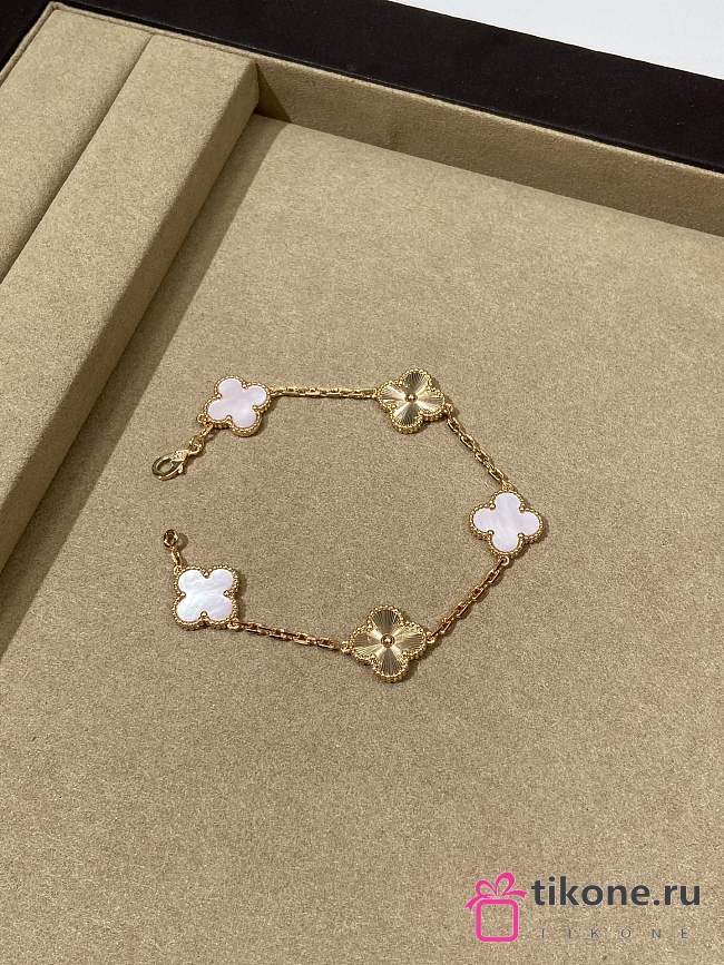 VCA Vintage Alhambra Bracelet 5 Motifs 18K Yellow Gold and Pink Mother of pearl - 1